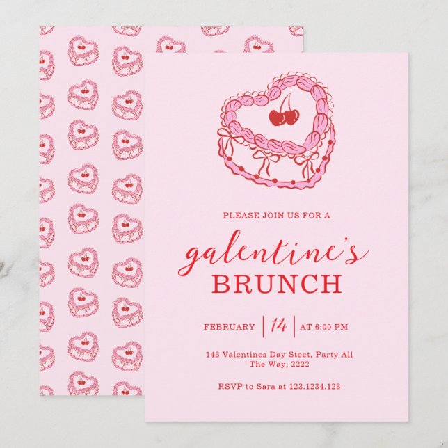 Invitation Pink Cake Galentine’s Day Brunch (Devant / Derrière)