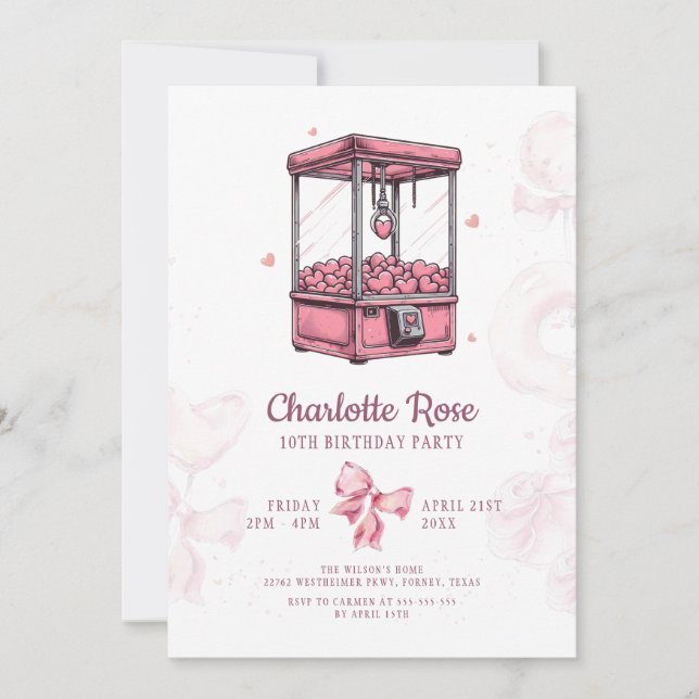 Invitation Pink Candyland Arcade Girl Birthday Party Invitati (Devant)