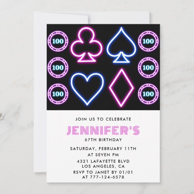 Invitation Pink Casino thème Gambling Poker 67e anniversaire (Devant)