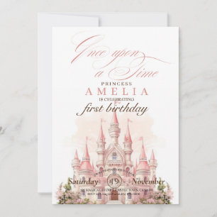 Invitation Pink Castle Kingdom Princess 1er anniversaire
