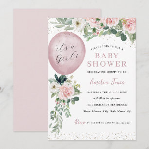 Invitation Pink C'est un Baby shower à ballons pour filles