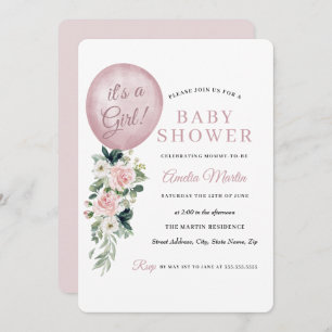 Invitation Pink C'est un Baby shower à ballons pour filles