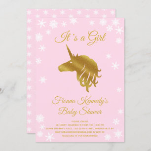 Invitation Pink C'est une fille Baby shower d'hiver Unicorn