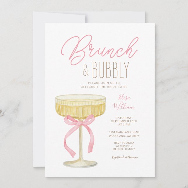 Invitation Pink Champagne Brunch & Bubbly Bridal Shower (Devant)