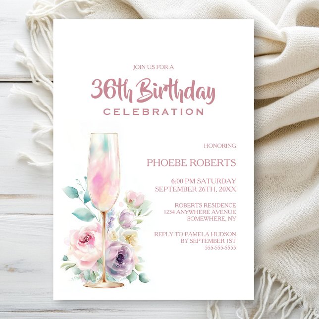 Invitation Pink Champagne Floral Any Age Birthday Party (Créateur téléchargé)