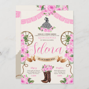Invitation Pink Charro Quinceanera Papel Picado Rose occident
