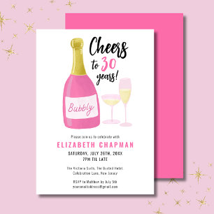 Invitation Pink Cheers à 30 ans bubbly 30e anniversaire fête