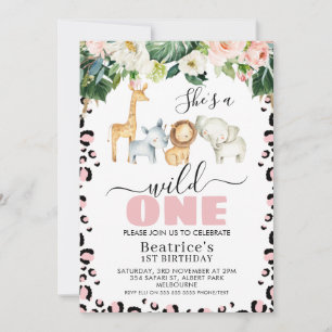 Invitation Pink Cheetah Print Girls Wild One 1er Anniversaire