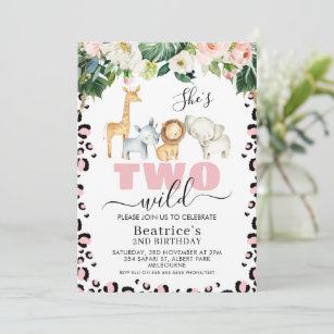 Invitation Pink Cheetah Print She's Two Wild 2nd Birthday