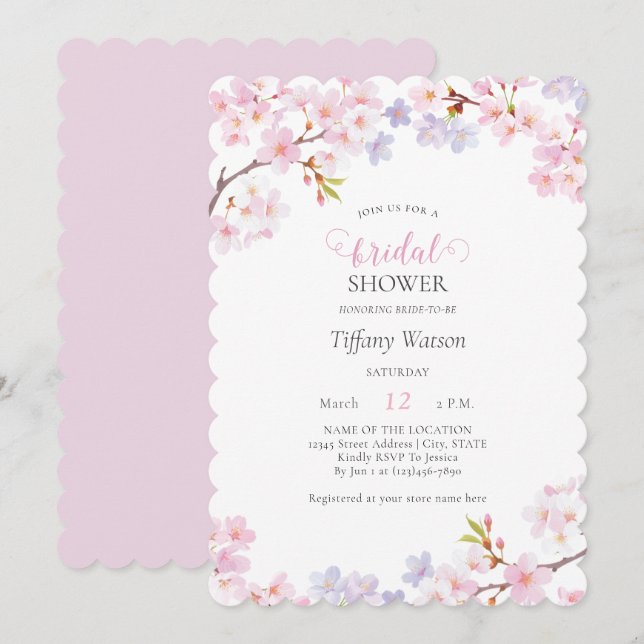 Invitation Pink Cherry Blossom in Bloom Garden Bridal Shower (Devant / Derrière)