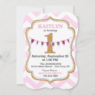 Invitation Pink Chevron Imprimer Gold Parties scintillant Pre