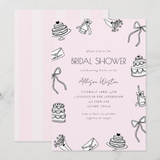 Invitation Pink Chic Bows Cakes and Champagne Bridal Shower