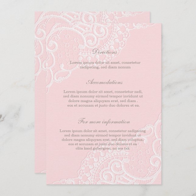 Invitation Pink Chic Vintage Élégant Mariage dentelle (Devant / Derrière)