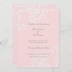 Invitation Pink Chic Vintage Élégant Mariage dentelle