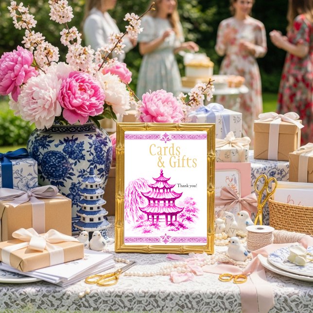 Invitation Pink Chinoiserie Cards & Gifts Sign  (Pink Chinoiserie Cards & Gifts Sign)
