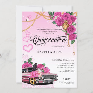 Invitation Pink Chola Lowrider Chicana Quinceanera