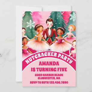 Invitation Pink Christmas Nutcracker Ballerina Anniversaire d