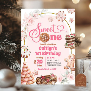 Invitation Pink Christmas Sweet un hiver premier anniversaire
