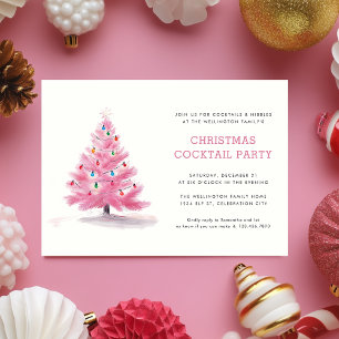 Invitation Pink Christmas Tree Modern Holiday Cocktail Party