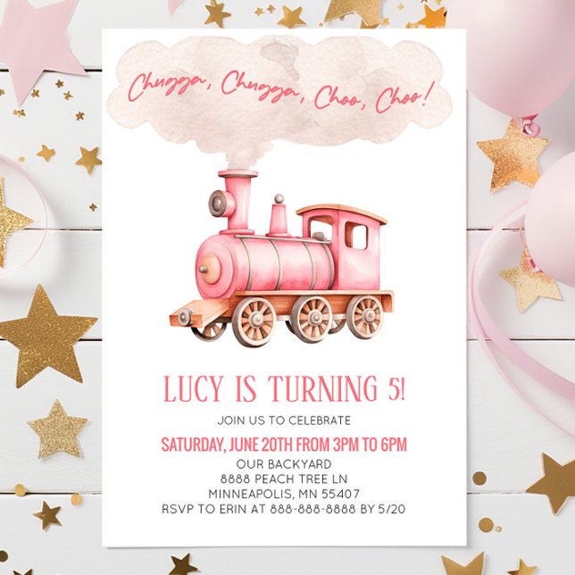Invitation Pink Chugga Choo Choo Train fête d'anniversaire (Créateur téléchargé)