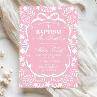 Invitation Pink Cielito Lindo Baptism Talavera Pattern