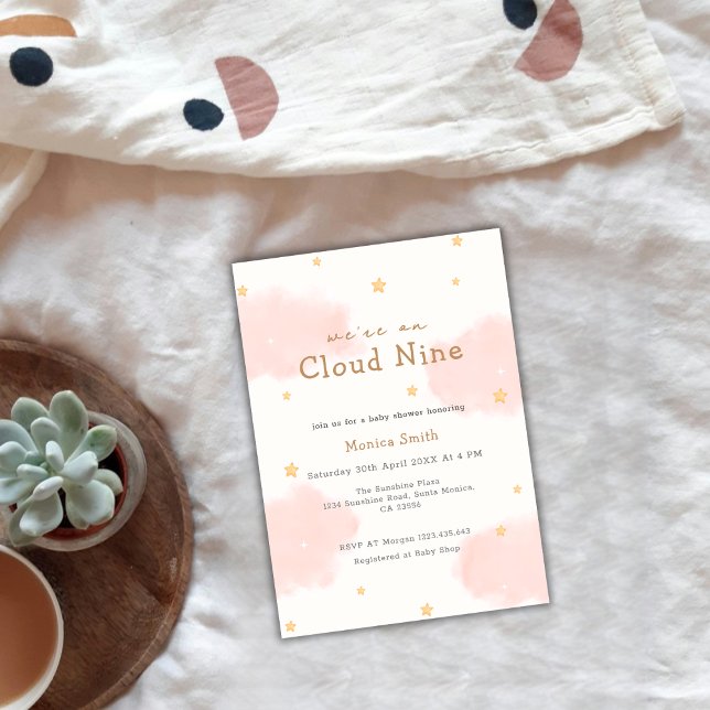 Invitation Pink Cloud Neuf Baby shower fille (Pink Cloud Nine Girl Baby Shower Invitation)