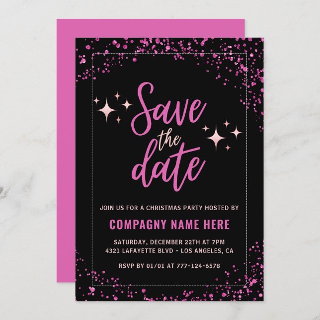 Invitation Pink Company Christmas Party Enregistrer la date G (Devant / Derrière)