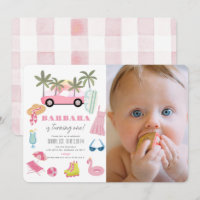 Pink Convertible Palm Tree Girl 1er Anniversaire P