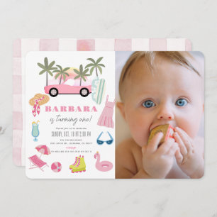 Invitation Pink Convertible Palm Tree Girl 1er Anniversaire P