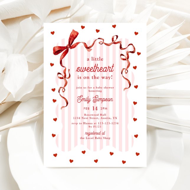 Invitation Pink Coquette Bow A Little Sweetheart Baby Shower (Créateur téléchargé)