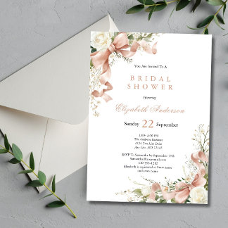 Invitation Pink Coquette Bow Watercolor Floral Bridal Shower