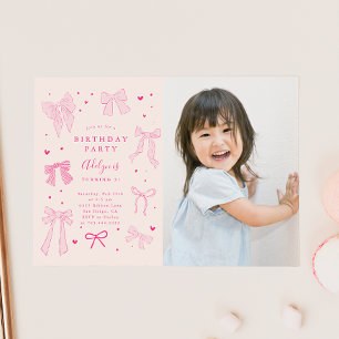 Invitation Pink Coquette Bows Anniversaire Photo