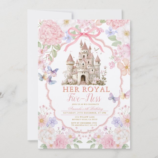 Invitation Pink Coquette Butterflies Royal fiveness Birthday  (Devant)