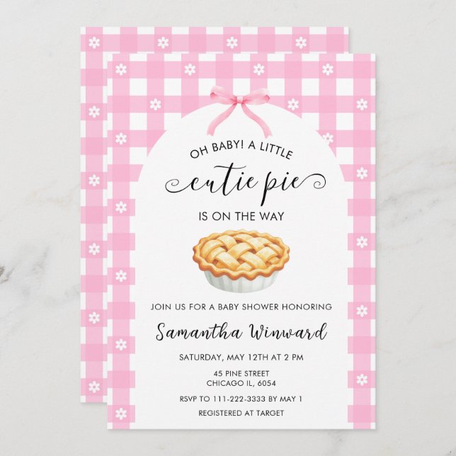 Invitation Pink Coquette Cutie Pie Baby Shower (Devant / Derrière)