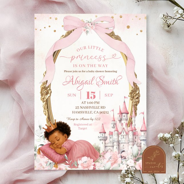 Invitation Pink Coquette Fairytale African Girl Baby shower (Créateur téléchargé)