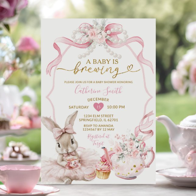 Invitation Pink Coquette Pearl Brewing Bunny Girl Baby Shower (Créateur téléchargé)