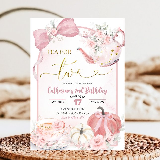 Invitation Pink Coquette Pumpkin Tea For Two Second Birthday (Créateur téléchargé)