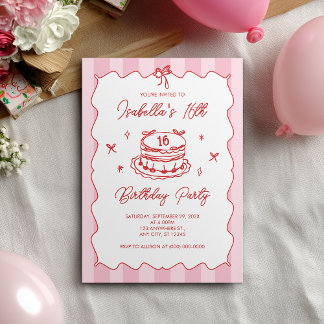 Invitation Pink Coquette Striped Vintage Bow 16th Birthday
