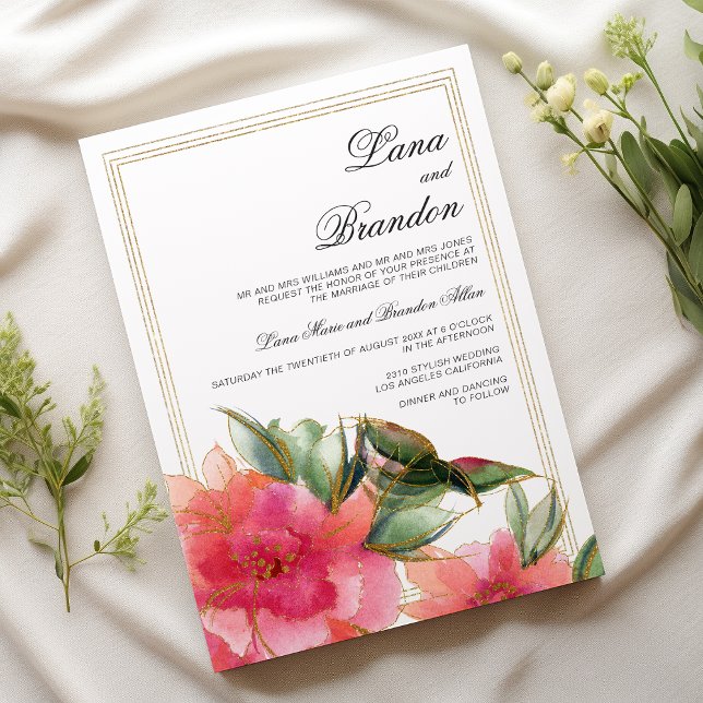Invitation Pink coral mint white gold glitter floral wedding (Pink coral mint white gold glitter floral wedding)