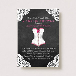 Invitation Pink Corset blanc dentelle Chalkboard Lingerie Dou