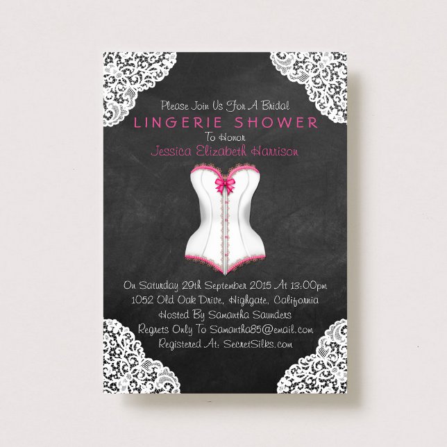Invitation Pink Corset blanc dentelle Chalkboard Lingerie Dou (Créateur téléchargé)