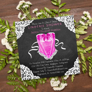 Invitation Pink Corset blanc dentelle Chalkboard Lingerie Dou