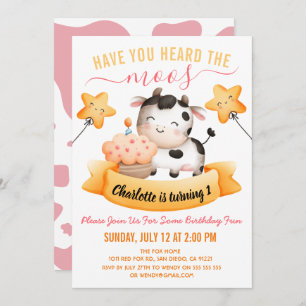 Invitation Pink Cow Imprimer 1er Anniversaire avez-vous enten
