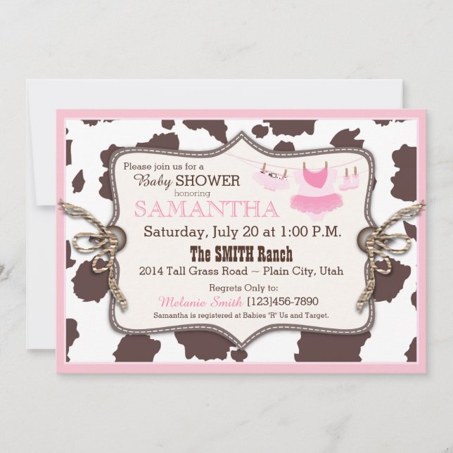 Invitation Pink Cowgirl Baby shower Tutu (Devant)