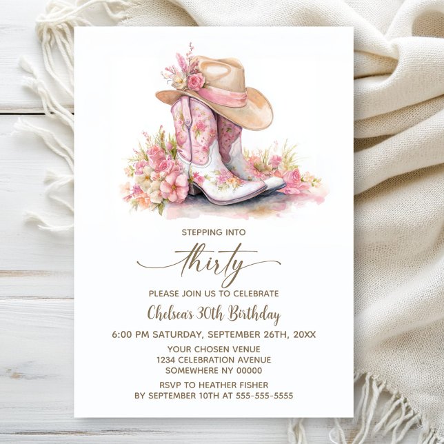 Invitation Pink Cowgirl Boots and Hat 30th Birthday Party (Créateur téléchargé)