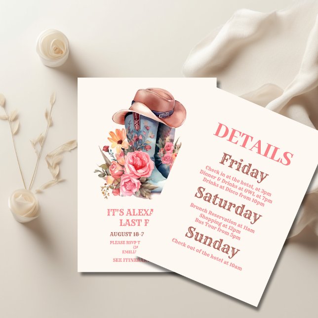 Invitation Pink Cowgirl Nashville Let's Go Girls Bachelorette (Créateur téléchargé)