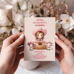 Invitation Pink Cowgirl ONE Premier Rodéo 1ère fête d'anniver