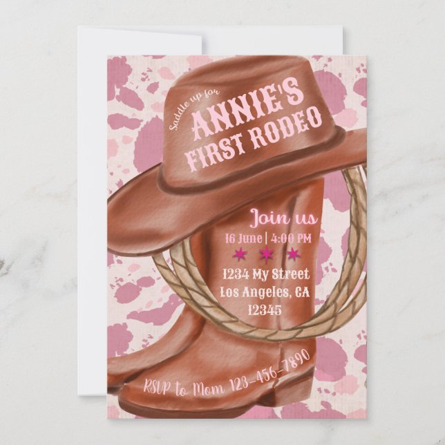 Invitation Pink Cowgirl Theme, Cowboy Boot Birthday Invitatio (Devant)