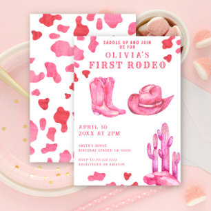 Invitation Pink Cowgirl Wild West 1er Rodeo fête d'anniversai