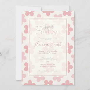 Invitation Pink Cream Daisy Flowers Retro Pattern